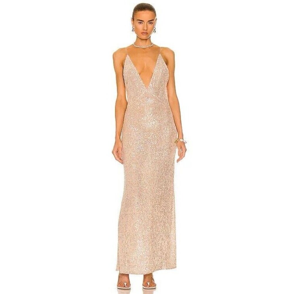 NERVI Megan Gown Apricot Sequin Open Back